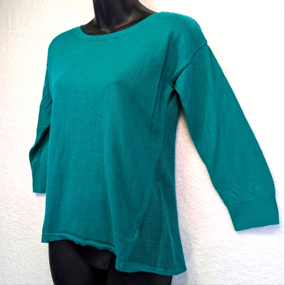 AEO Green Mesh Back Pullover Long Sleeve Cotton Sweater Vintage (NOT Teal) - Picture 9 of 11